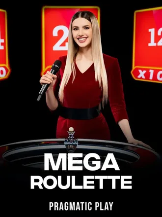 Micro à la main, une croupière blonde en robe rouge anime Mega Roulette, où un à cinq numéros reçoivent à chaque tour un multiplicateur de 50 à 500 fois la mise