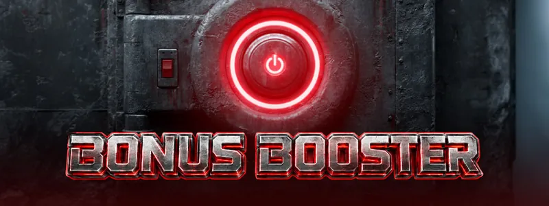 Bouton rouge lumineux sur une porte blindée, sous le logo Bonus Booster