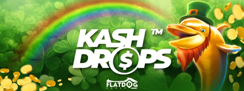Logo Kash Drops avec un dauphin doré coiffé d'un chapeau de lutin et un arc-en-ciel