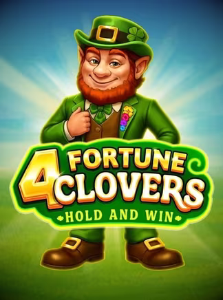 Un lutin irlandais barbu en costume vert, sur une prairie ensoleillée, porte chance aux joueurs de 4 Fortune Clovers, une machine à sous Hold and Win autour du trèfle à quatre feuilles