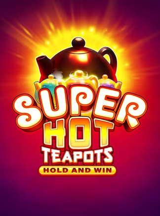 Des théières fumantes sur un fond rouge flamboyant composent l'affiche de Super Hot Teapots, qui réunit trois fonctions Hold and Win dans la même machine à sous
