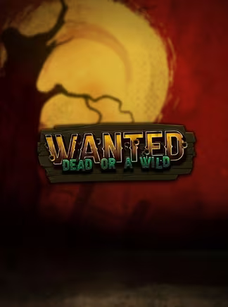 Sous un soleil couchant et un arbre mort, les lettres de bois de Wanted Dead or a Wild annoncent un duel au Far West, où le multiplicateur du vainqueur s'applique à tout le rouleau